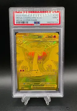 2025 Pokemon Mega Charizard X ex #130 Mega Hyper Rare Gold PSA 9 Mint PFL EN - Image 1