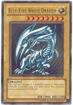 Yu-Gi-Oh Card - SDK-001- BLUE EYES WHITE DRAGON (ultra rare holo) *Played* - Image 1