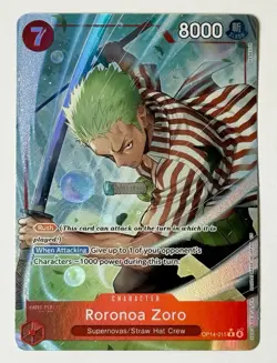 ONE PIECE Roronoa Zoro OP14-015 Alt Art Azure Sea’s Seven English Foil Card (B) - Image 1