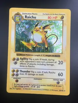 Raichu - 14/102 - Pokemon Base Set Shadowless Holo Rare Card WOTC NM - Image 1