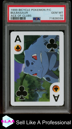 BULBASAUR ACE OF CLUBS BICYCLE POKEMON PLAYING CARDS 1999 PSA 10 - Image 1