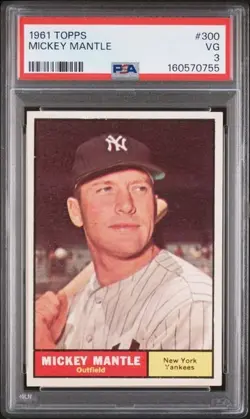 1961 Topps #300 Mickey Mantle PSA 3 VG Gorgeous Centering - Image 3