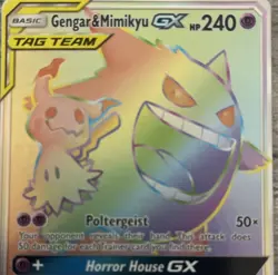 Pokemon TCG Gengar & Mimikyu GX Holo Card 186/181 Sun & Moon Team Up Secret Rare - Image 1
