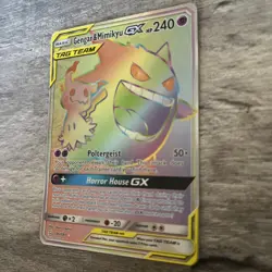 Pokemon TCG Gengar & Mimikyu GX Holo Card 186/181 Sun & Moon Team Up Secret Rare - Image 2