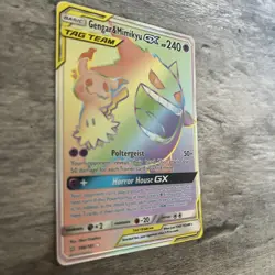 Pokemon TCG Gengar & Mimikyu GX Holo Card 186/181 Sun & Moon Team Up Secret Rare - Image 3