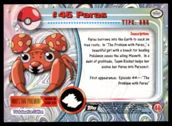 Paras #46 Topps Trading Cards Series 1 Pokemon MP - Image 2