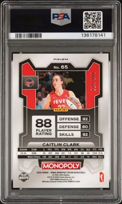 2024 Panini Prizm Monopoly CAITLIN CLARK RED MILLIONAIRE SHIMMER /100 PSA 10 - Image 2