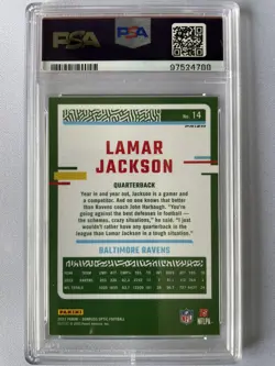 2023 Donruss Optic Lamar Jackson Jazz Print Prizm CASE HIT SSP #14 (PSA 9) POP 2 - Image 2