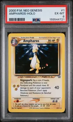 2000 Pokemon Neo Genesis Ampharos Holo #1/111 PSA 6 EX-MT — Vintage Rare - Image 1