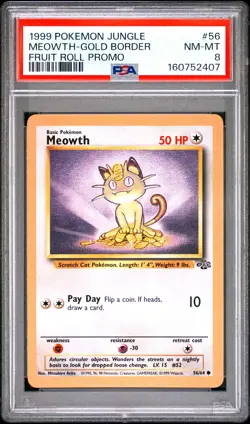 1999 POKEMON JUNGLE PROMO FRUIT ROLL PROMO #56 MEOWTH-GOLD BORDER PSA 8 - Image 1