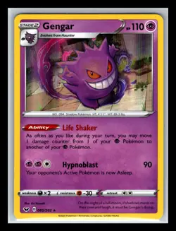2020 Pokemon Sword Shield Base Gengar 085/202 Holo Rare SWSH01 - Image 1