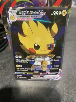 Pokemon Vegeta Pikachu Vcos Cosmax Holo Card Iron Tail ThunderBolt 999HP - Image 1