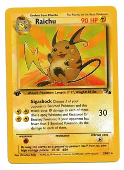 Pokemon Card: Raichu 29/62 1st Edition Fossil Set Rare! EXC - Image 1