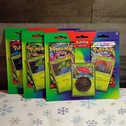 3 Pokemon TCG Mega Evolution Blister 2 Booster Packs + Metallic Coin Oddish - Image 2