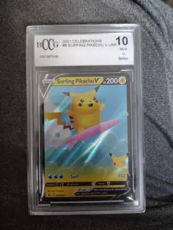Surfing Pikachu V Celebrations 008/025 Gem Mint PSA 10 Pokemon 2021 - Image 1