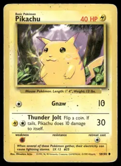Pokemon Cards Pikachu 58/102 Base Set Unlimited Common HP - Image 1