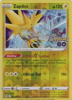 Zapdos 029/078 Pokemon GO Reverse Holo Rare Pokemon Card NM - Image 1