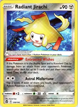 Radiant Jirachi 120/195 Radiant Holo Rare Silver Tempest Pokemon Near Mint - Image 1