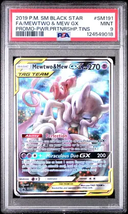 2019 POKEMON SM BLACK STAR PROMO #SM191 FULL ART/MEWTWO & MEW GX PSA 9 - Image 1