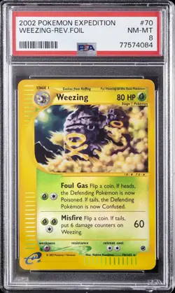 2002 POKEMON EXPEDITION #70 WEEZING-REVERSE FOIL PSA 8 - Image 1