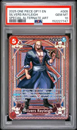 2025 ONE PIECE OP11 #005 FIST OF DIVINE SPEED SILVERS RAYLEIGH SP ALT ART PSA 10 - Image 1