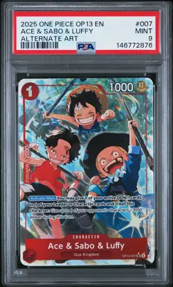 PSA 9 2025 One Piece Op13-Carrying On His Will #007 Ace & Sabo & Luffy MINT - Image 1
