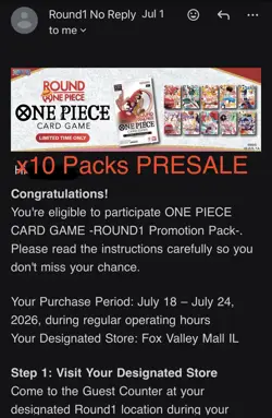 One Piece x Round 1 Promo Pack Presale - SET OF 10 PACKS! ✅ - Image 1