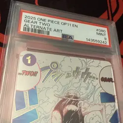 2025 ONE PIECE OP11-A FIST OF DIVINE SPEED ALTERNATE ART #080 GEAR TWO PSA 9! - Image 4
