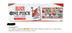 Bandai Namco One Piece Card Game Round1 Promo Pack English 1-Card Pack PRE-SALE - Image 3