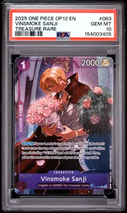 2025 ONE PIECE OP12-LEGACY OF THE MASTER TREASURE RARE VINSMOKE SANJI PSA 10 - Image 1