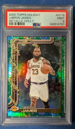 2025 Topps Holiday H119 Lebron James Metallic Holly SSP PSA 9 Pop 1 - Image 1