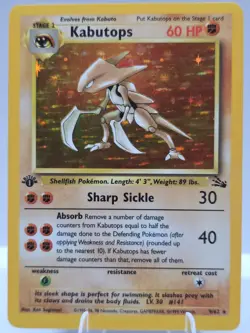 🔥 Kabutops 1st Edition Holo 9/62 Fossil WotC Vintage *DOUBLE SWIRL + TEXT ERROR - Image 1