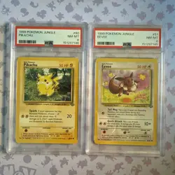1999 POKEMON JUNGLE #60 PIKACHU #51 Eevee PSA 8 Set Sequential NM-MT TCG Clean - Image 1