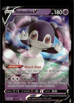 Pokemon Indeedee V 091/202 Sword Shield Base Set Ultra Rare Holo - Image 1