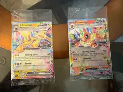 Pokemon TCG Prismatic Evolutions Surprise Box Jolteon & Flareon Stamped Card - Image 1