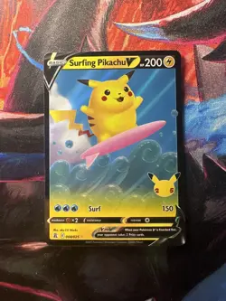 Surfing Pikachu V 008/025 Pokemon Card Celebrations 25th Anniversary NM - Image 1