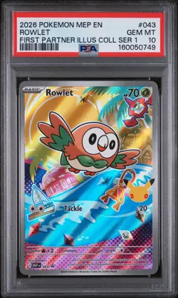 2026 POKEMON MEP EN-ME BLACK STAR PROMO #043 ROWLET PSA 10 - Image 1