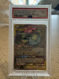 Pokemon Venusaur & Snivy GX SM229 SM Black Star Promo Holo TAG TEAM PSA 9 - Image 1