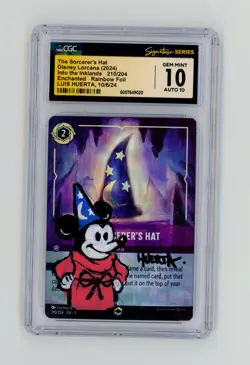 Disney Lorcana Sorcerer's Hat Enchanted Luis Huerta Mickey Doodle CGC 10 AUTO 10 - Image 1