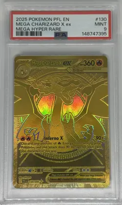 2025 POKEMON PFL EN MEGA CHARIZARD X ex MEGA GOLD HYPER RARE #130 PSA 9 MINT - Image 1