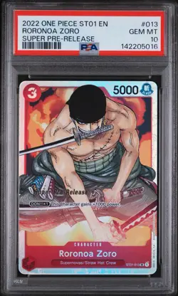 2022 ONE PIECE ST01-STRAW HAT CREW #013 RORONOA ZORO SUPER PRE-RELEASE PSA 10 - Image 1