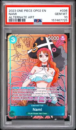 2023 ONE PIECE OP02-PARAMOUNT WAR ALTERNATE ART #036 NAMI PSA 10 - Image 1