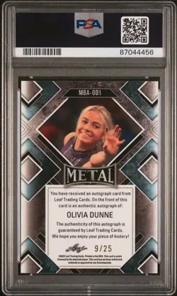 Olivia Livvy Dunne 2023 Leaf Metal Tiger Autograph On Card Auto /25 PSA 10 - Image 2