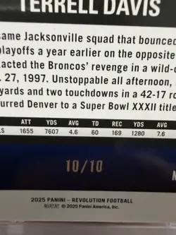 2025 Panini Revolution - Terrell Davis 10/10 Gold Levels #190 Denver Broncos HOF - Image 3