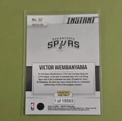 Panini Instant Victor Wembanyama Spurs RC #32 10/31/23 2023-24 /15593 - Image 2