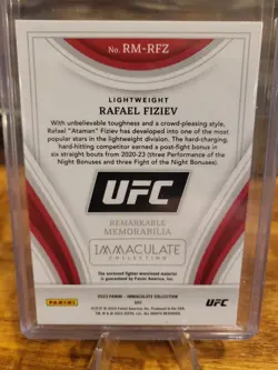 2023 Panini Immaculate UFC 2/10 PATCH GOLD RAFAEL FIZIEV Lightweight SSP #RM-RFZ - Image 2