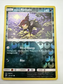 Pokemon Card Alolan Rattata Burning Shadows Reverse Holo 81/147 Near Mint - Image 1