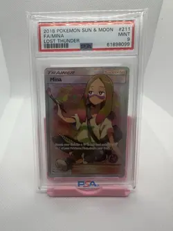 2018 POKEMON SUN & MOON LOST THUNDER #211 FULL ART/MINA PSA 9 - Image 1