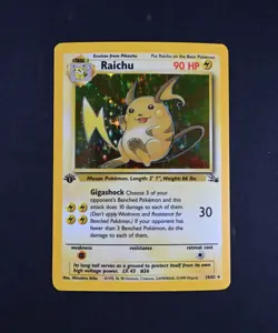 NM 1st Edition Holo Raichu 14/62 Fossil Set Pokemon Card - Image 1