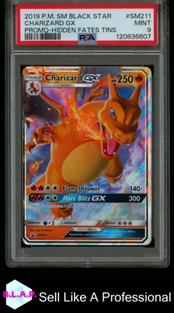 CHARIZARD GX PROMO-HIDDEN FATES TINS POKEMON SM BLCK STAR PROMO 2019 SM211 PSA 9 - Image 1